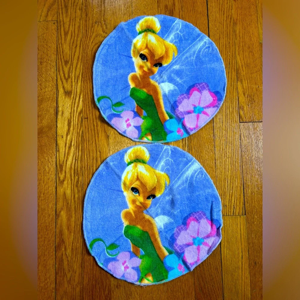 Set of (2) Disney Fairies Tinker Bell Round Washcloths